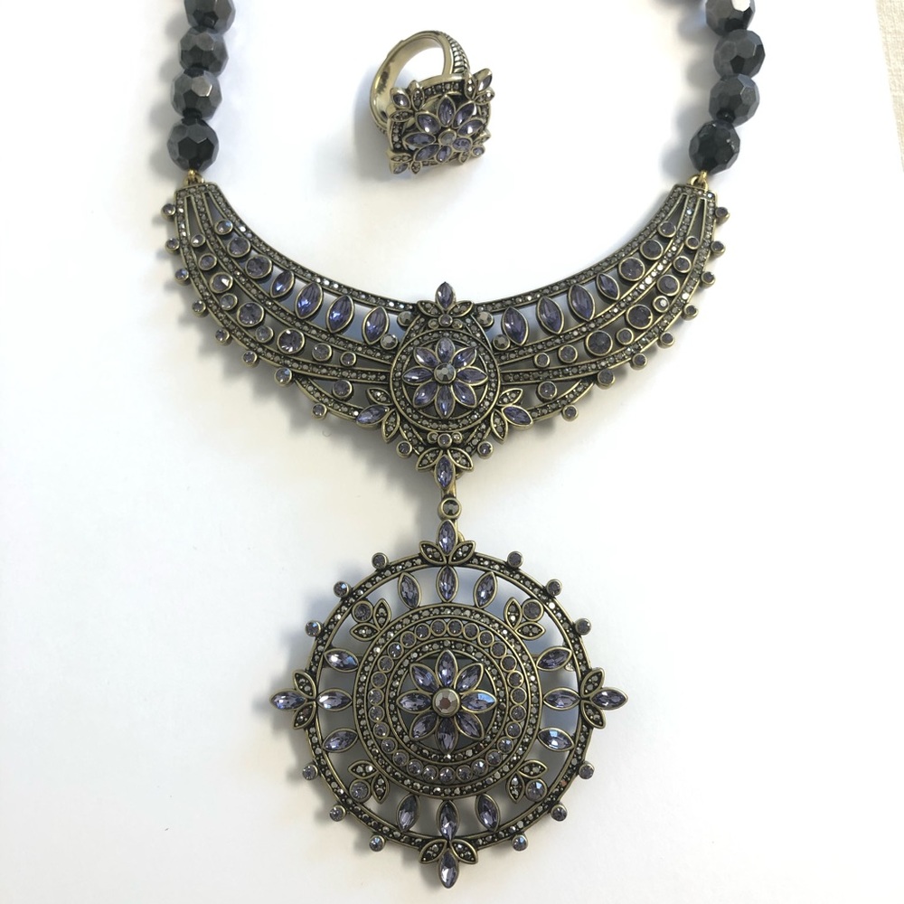 Heidi Daus SET Necklace Ring Pendant Pin Crystal